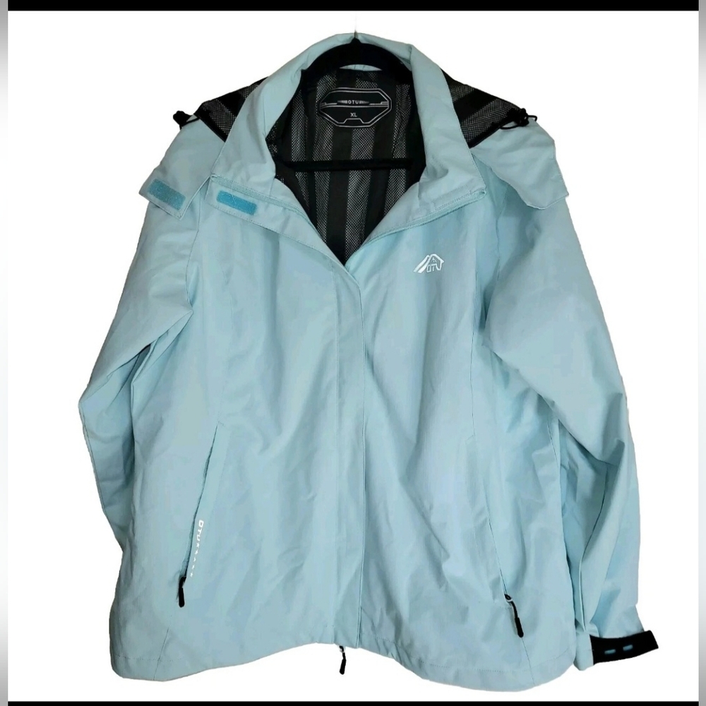 OTU Blue Hooded Mesh Lined Jacket Removable Hood Zipper Pockets Men's Sz XL